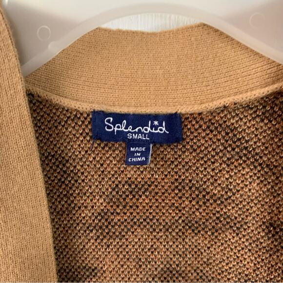 Splendid Cardigan Cheetah Animal Print Open Front Long Sleeve Knit Brown - Picture 2 of 7